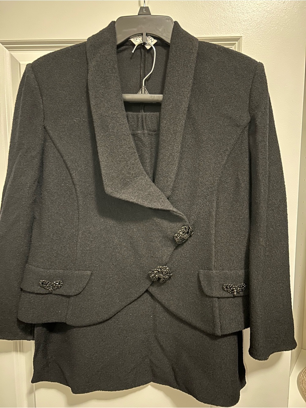 St. John by Marie Grey Beaded Button Shawl Collar Jacket and Skirt Set